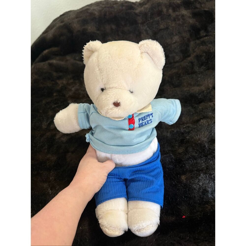 VINTAGE 1986 INTERPUR PREPPY WHITE TEDDY BEAR STUFFED‎ ANIMAL PLUSH SHIRT PANTS